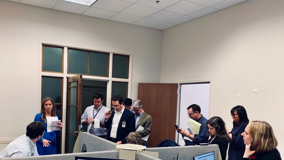 Kupec and Justice Department beat reporters at the DOJ on the day the Mueller report was made public.
