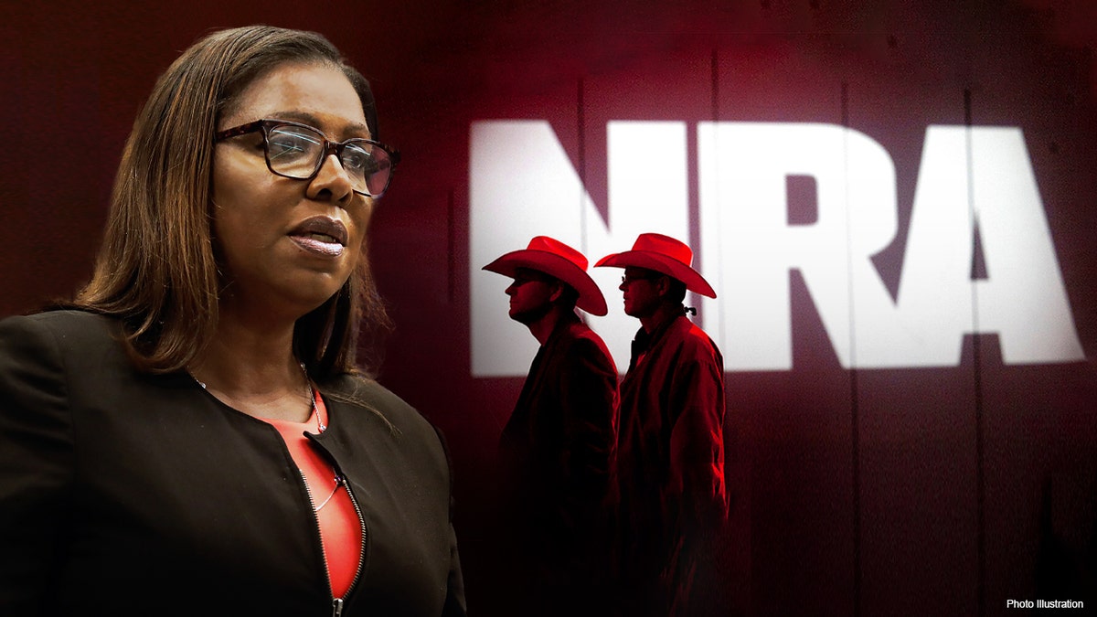Letitia James with the NRA logo in the background
