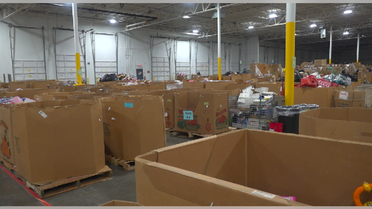 Toys for Tots Atlanta distribution center where countless boxes sit empty. Source: Fox News