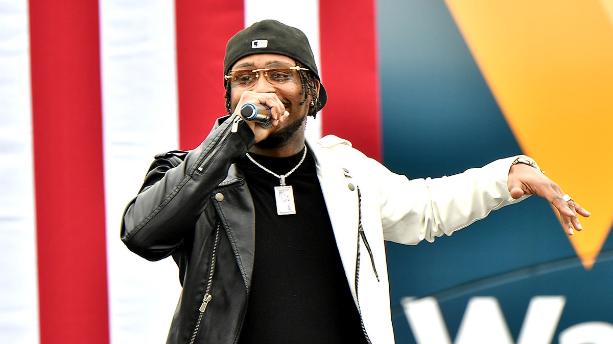 Rapper BRS Kash performs onstage during the "Vote GA Blue" concert for Georgia Democratic Senate candidates Raphael Warnock and Jon Ossoff on Dec. 28, 2020 in Stonecrest, Georgia. (Photo by Paras Griffin/Getty Images)