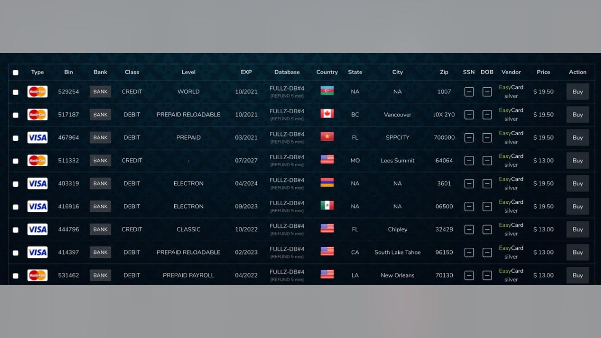A screenshot from the Russian Market, a forum that specializes in carding and related services. (Credit: VMware Carbon Black)
