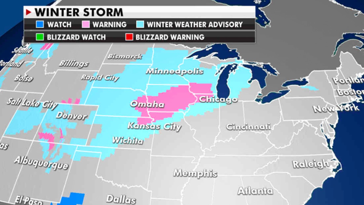 Winter weather advisories and storm warnings are in effect Tuesday. (Fox News)