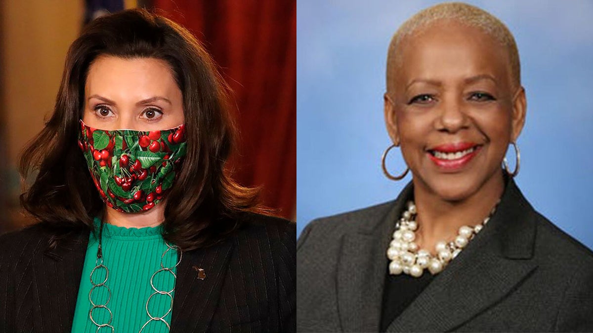 Michigan Gov. Gretchen Whitmer, left, called for "compassion and grace," after a video by state Rep. Cynthia Johnson sparked a furor.