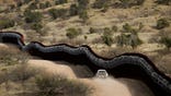 FILE - In this March 2, 2019, file photo, a Customs and Border Control agent patrols on the U.S. side of a razor-wire-covered border wall along Mexico east of Nogales, Ariz. After a record hot and dry summer, more deaths among border-crossers have been documented in Arizona's desert and mountains. (AP Photo/Charlie Riedel, File)