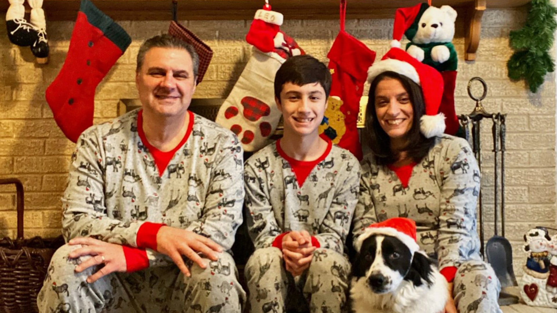 Greetings! Happy Holidays to everyone at Fox News! Wishing you all a joyous holiday and a prosperous new year from the Olliges Family in Northern IL. With everything that has gone wrong in 2020 we are grateful that we nailed our annual family Christmas card photo on the first take :-). Left to right Jim, Nicholas, Maria and our fur child "Wally". Wally is a Border Collie mix that joined us three years ago from a shelter in Memphis.