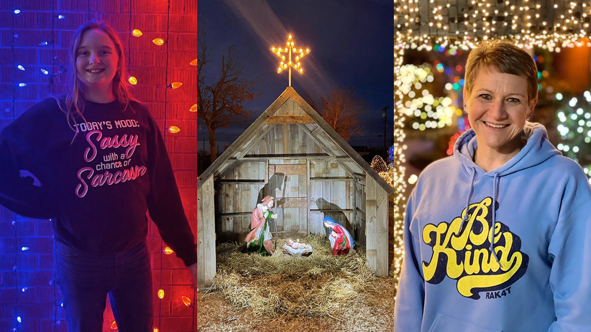 Here’s three pictures for submission, 1st is my daughter Abigail, 12yo, and the other of my girlfriend Mandy Ball and of course the manger scene. We where attending our small town Christmas parade in Fletcher, OK. The parade route, while not long, was decorated by the local bank and other volunteers in a decorating contest. We are a very small, tight knit, god fearing town and love celebrating the real reason for the season.