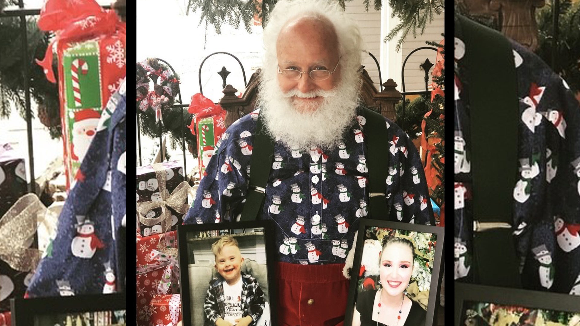 Hello! This is our amazing Santa Joe with our extra awesome kids. We now live far apart, so Covid made us get creative and we still got our photo! Yay! And our traditional ornament this year has all our names misspelled, because we can all agree that this is anything but a normal Christmas. Merry Christmas All with EXTRA love! Our Christmas is Down Right Perfect!