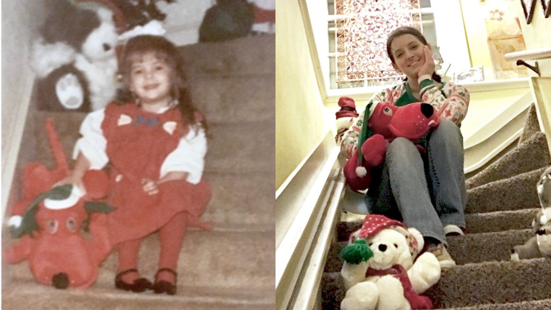 1990- my grandparents steps during Christmas (I was 4 years old) 30 years later - 2020 (I am now 34 years old) I now own and live in my grandparents house. They’ve since gone to Heaven. Same steps, same stuffed animals, same me Merry Christmas!