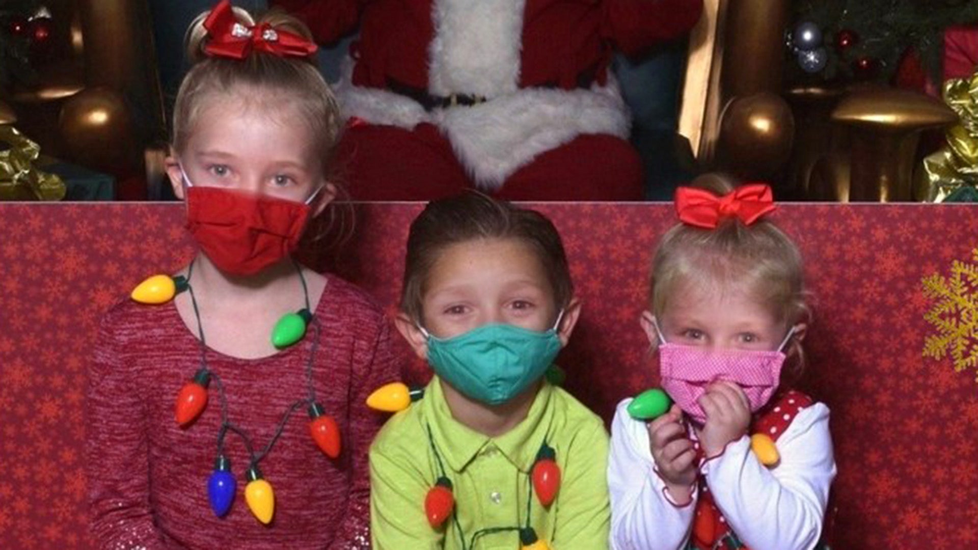 A social distance visit to Santa Clause 2020. Abby Joy, Elijah, and Bella Grace Tipton. Tipton Kids Tampa Florida Christmas 2020