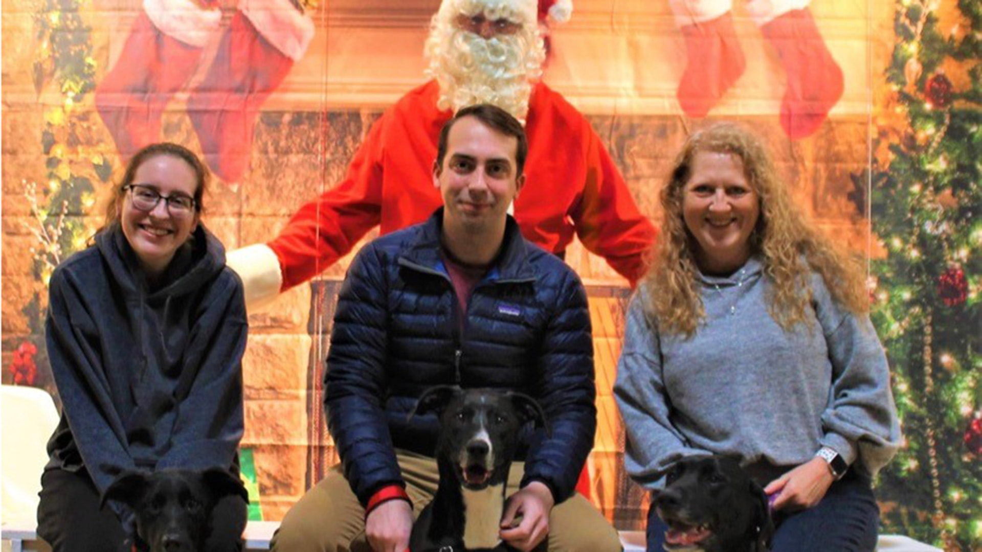 Alyssa, Trevor and Christy Carpenter and fur babies Fiona, Giana and Sparky celebrate with a socially distanced Santa at the Powerplex in Hazelwood, MO. Getting 3 dogs to pose together was quite a feat!