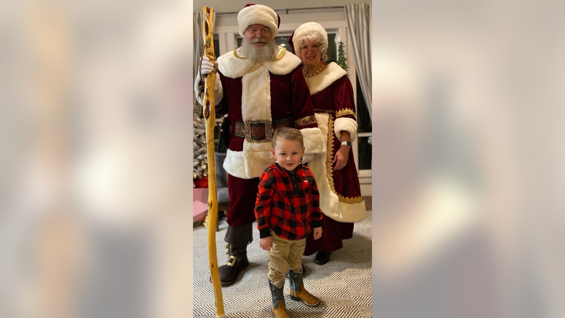 Every year, one of my friends parents dress up as Santa and Mrs. Santa Claus. We were able to get pictures in my friends living room instead of at the Christmas party they usually do. This is my granddaughter, Renlee, who is five months old and my grandson, Cooper, who is three. My grandson was a little hesitant and It took us bribing him with ice cream to even get this close to Santa. The other photo is our family together.(We live in Nampa, Idaho and are allowed to not wear masks and are allowed to have smaller gatherings) ;-) Crystal Fuhriman