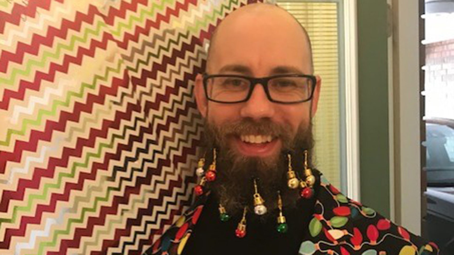 My nephew Dameon spreads Christmas Cheer all thru his beard.