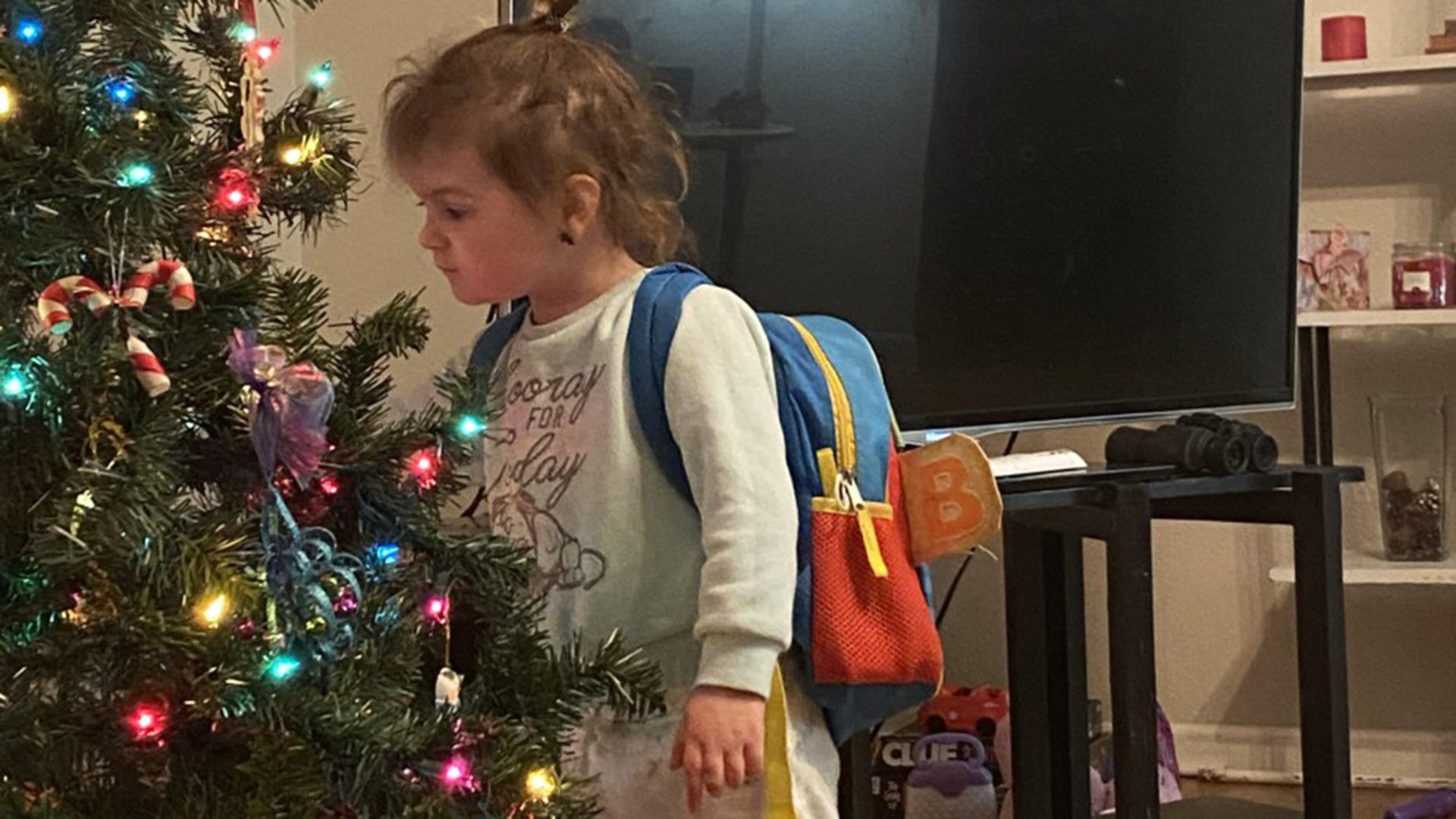 Carter's 3rd Christmas and checking out the tree ornaments