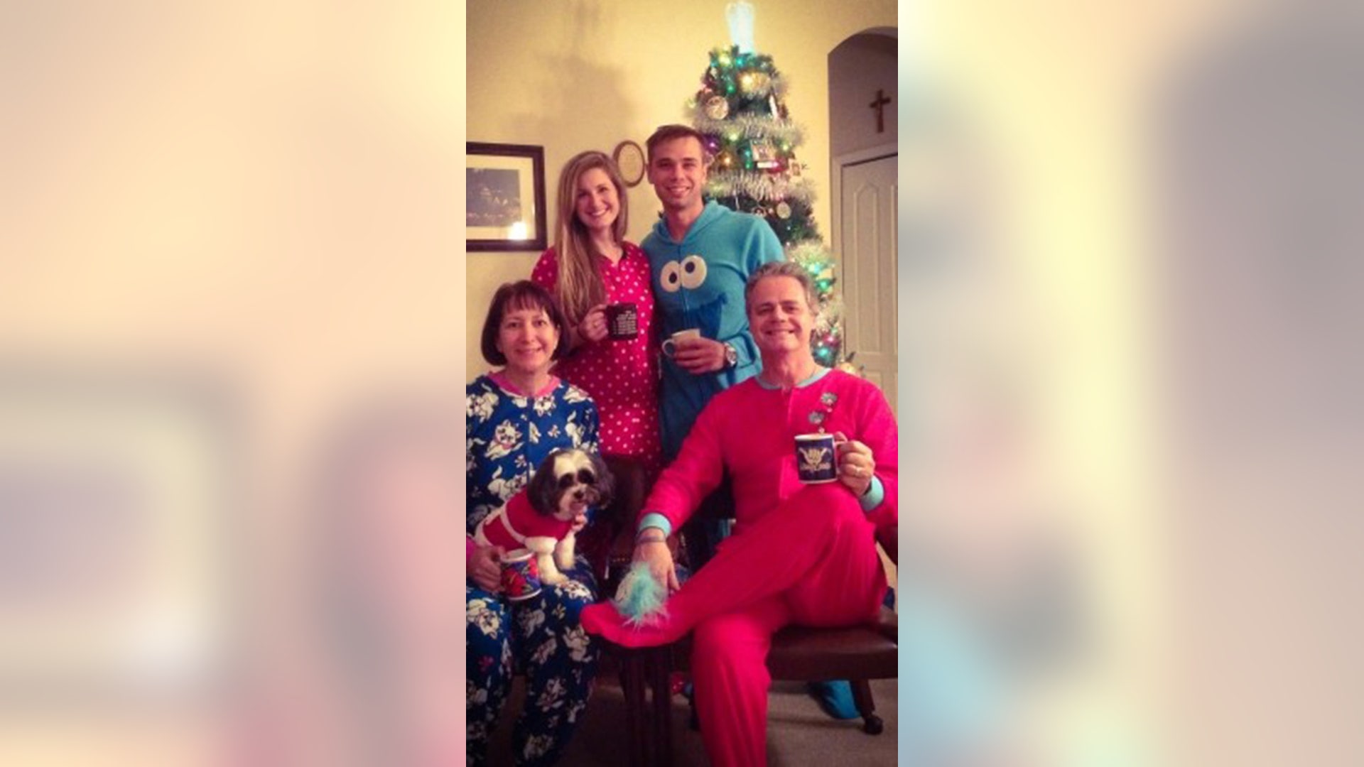 Here is a pic of my wife Donna, and daughter Lauri and son in law Daniel, before we all went out and he proposed to her in these onesies. Thanks.