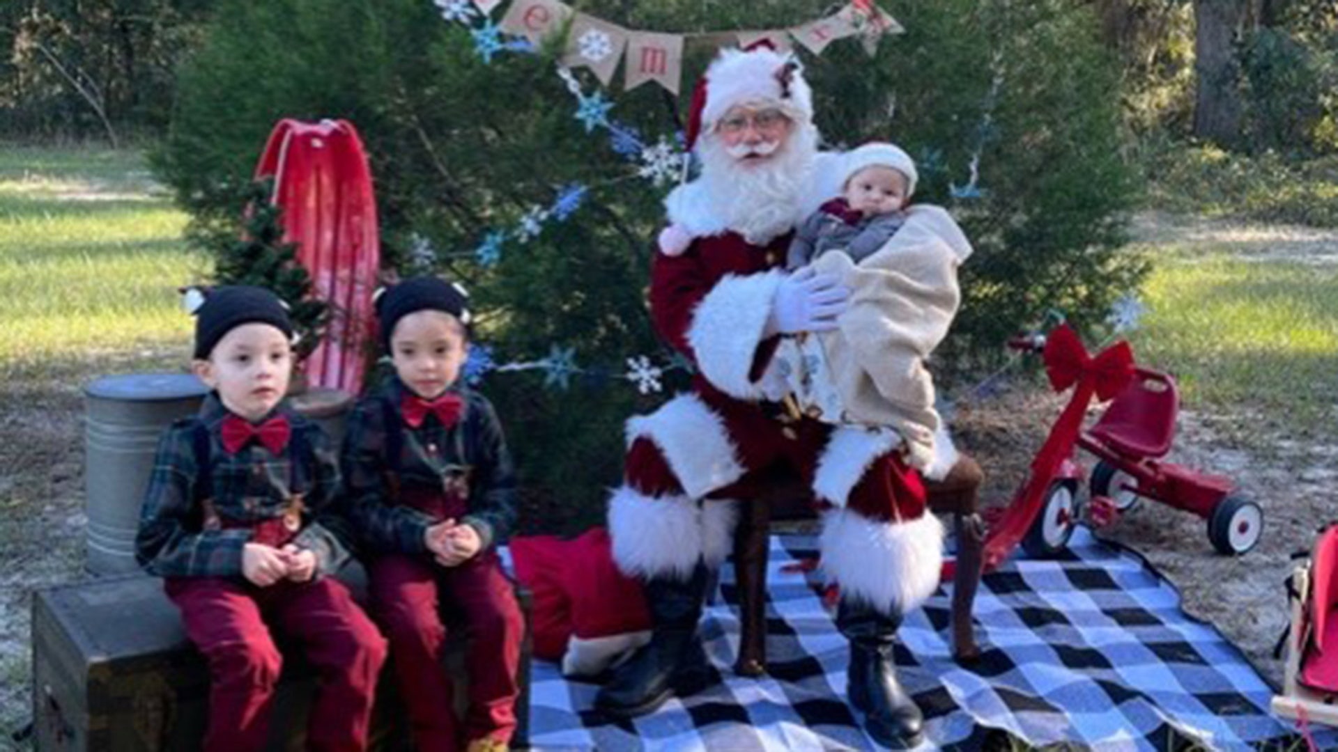 The Fitchitt twins, Ben &amp; Lincoln get ready for a quick Santa visit but the real gift is their new baby brother Jude.