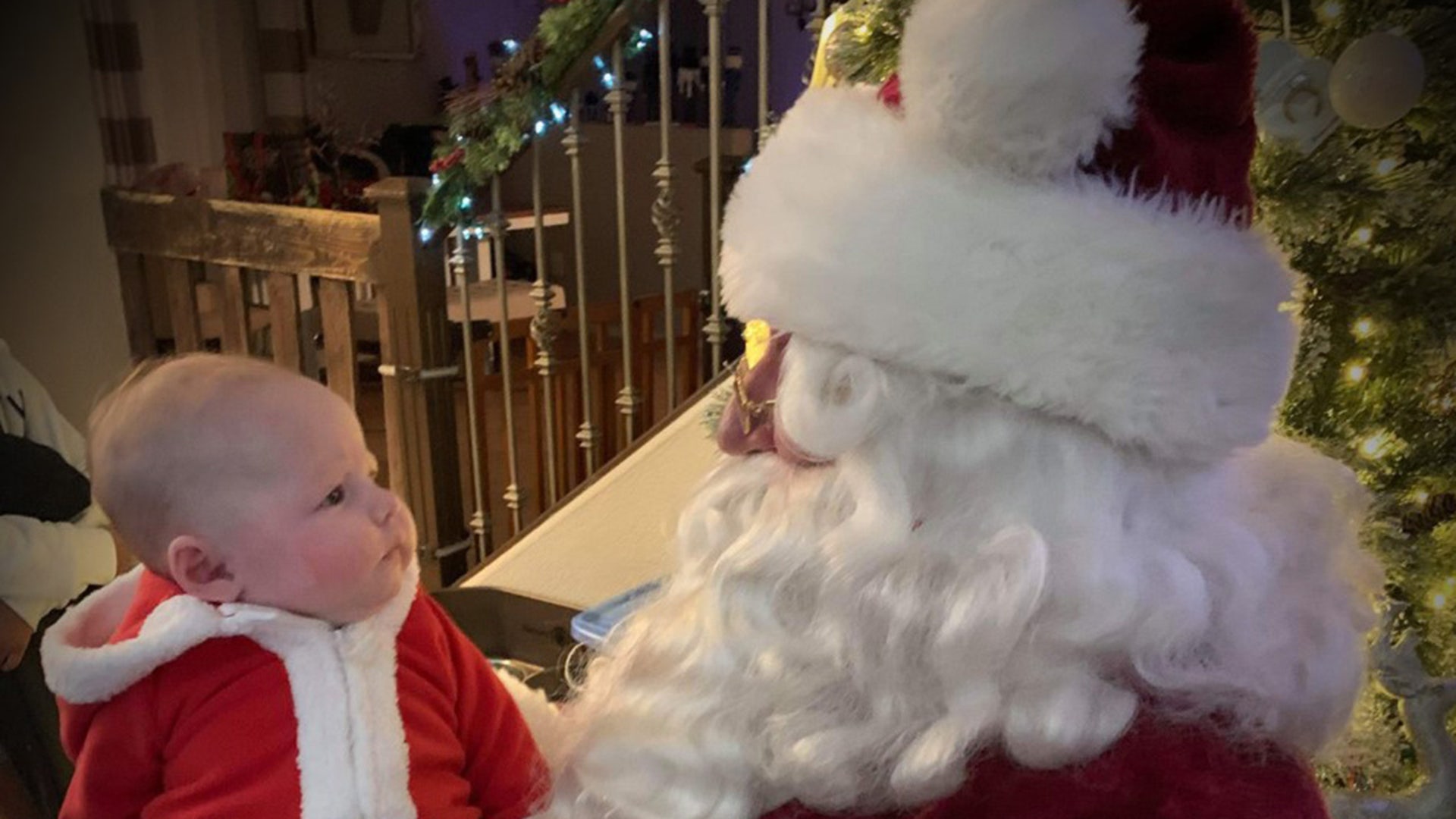 My 3-month old granddaughter, Haley Bowling, seeing Santa (aka grandpa) for the first time in Marana, Arizona.