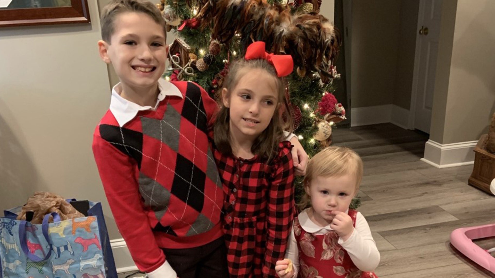 The Edmondson family. Christmas dinner. Dad dressed as Santa.