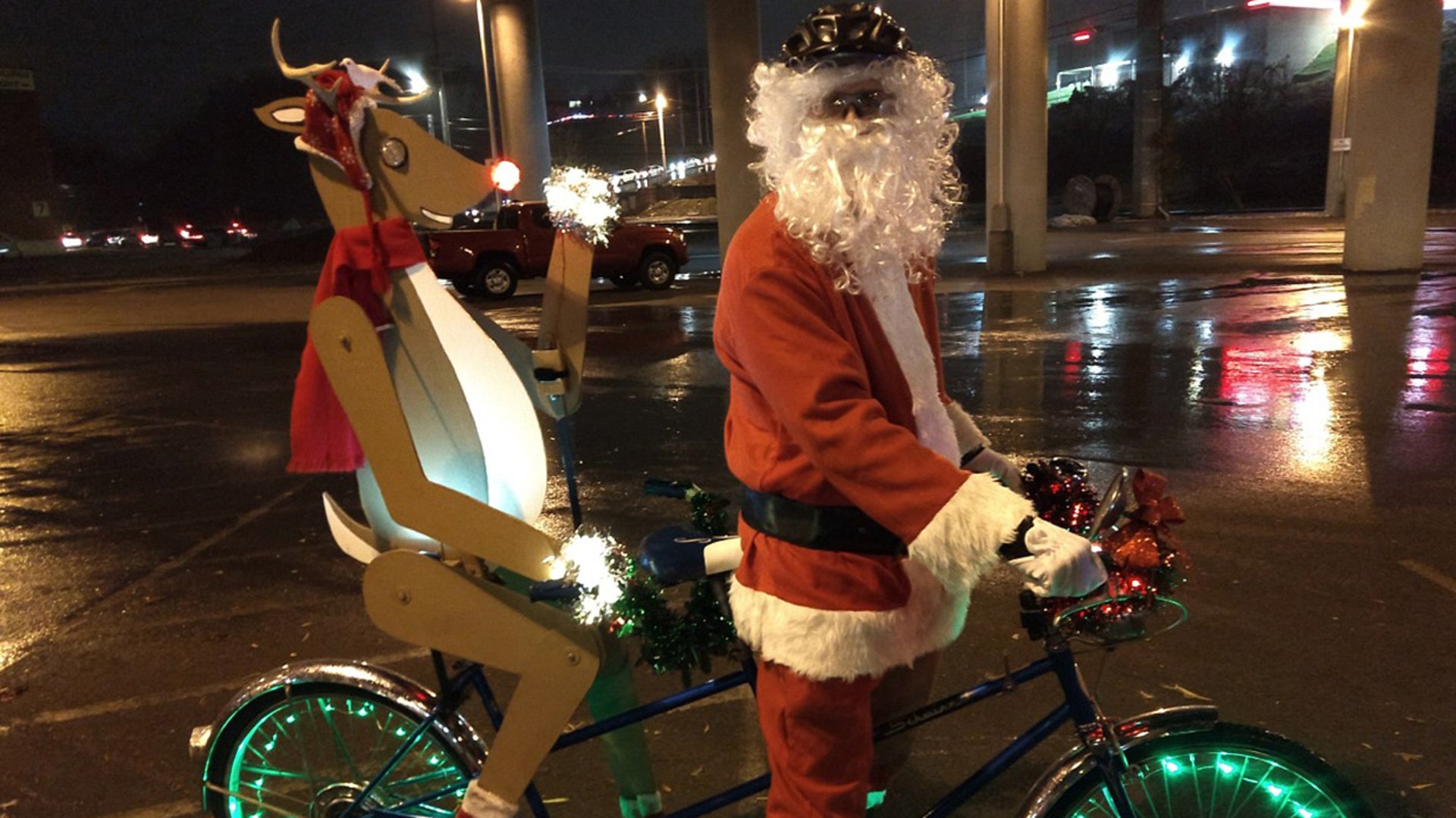 Santa and Rudolph on a bike ride before the big sleigh ride Kent