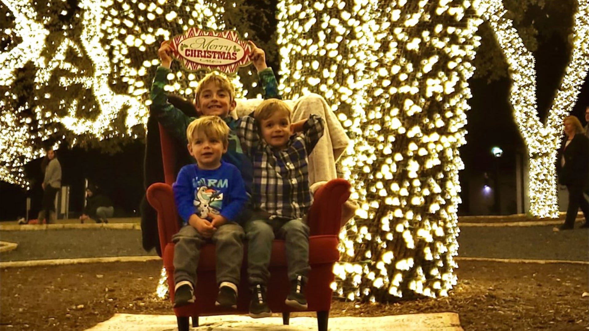 This is a photo of my three great nephews who live in Texas. It was taken in Johnson City, Texas birthplace of President Johnson. It is a Christmas miracle that all three boys are sitting down and smiling at the same time. Therese Horning Ann Arbor, MI