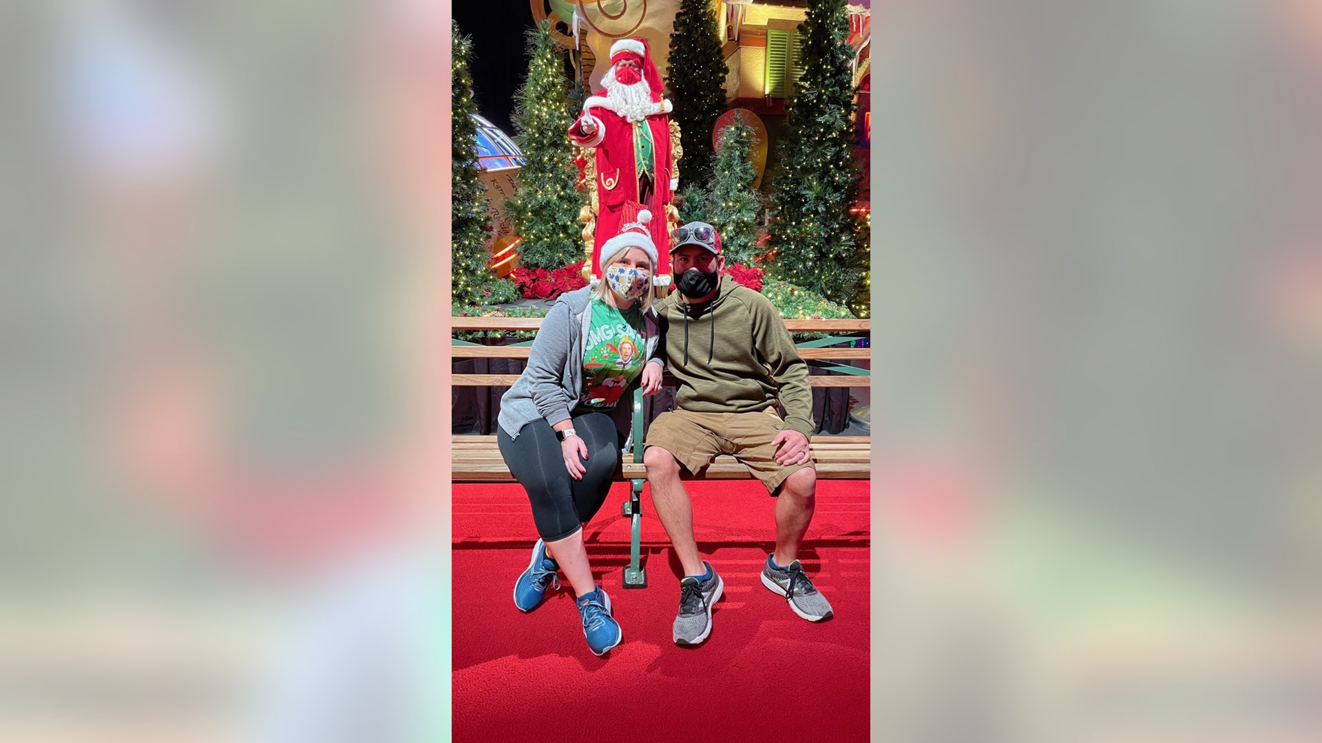 Seeing Santa at the Macy’s Thanksgiving day Parade Balloon Exhibit at Universal Studios for our Honeymoon.