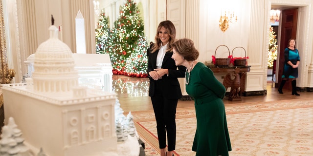 First lady Melania Trump and former first lady Laura Bush at the White House in 2018 (Credit: White House Flickr)