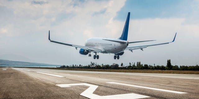 An airplane lands.