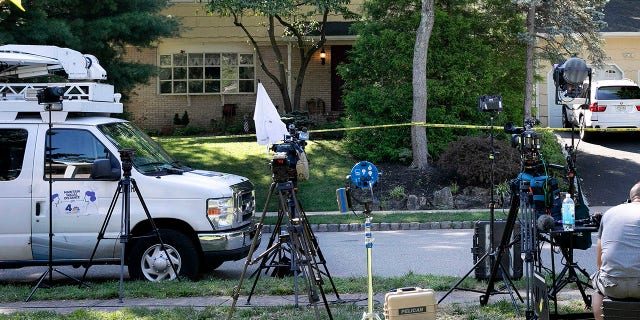 In this July 20, 2020 file photo, news media is set up outside the home of U.S. District Judge Esther Salas in North Brunswick, N.J. (Associated Press)