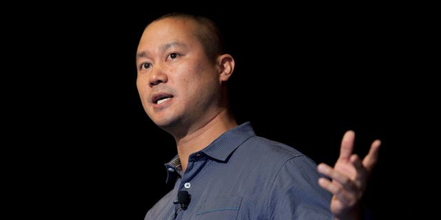 In this Sept. 30, 2013, file photo, Tony Hsieh speaks during a Grand Rapids Economic Club luncheon in Grand Rapids, Mich. (Cory Morse/The Grand Rapids Press via AP, File)