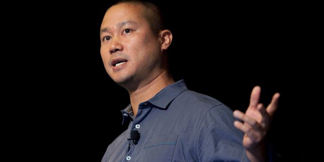 In this Sept. 30, 2013, file photo, Tony Hsieh speaks during a Grand Rapids Economic Club luncheon in Grand Rapids, Mich. (Cory Morse/The Grand Rapids Press via AP, File)