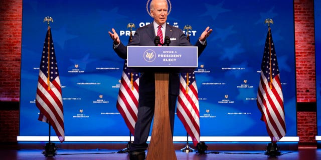 President-elect Joe Biden speaks about jobs at The Queen theater, Friday, Dec. 4, 2020, in Wilmington, Del. (AP Photo/Andrew Harnik)