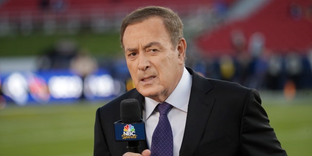 Al Michaels works on the sideline before an NFL game between the Los Angeles Rams and Seattle Seahawks, Sunday, Dec. 8, 2019, in Los Angeles.