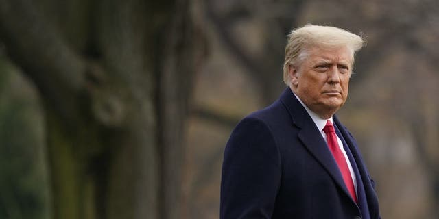 FILE - In this Dec. 12, 2020, file photo, President Do<em></em>nald Trump walks on the South Lawn of the White House in Washington before boarding Marine One. (AP Photo/Patrick Semansky, File)