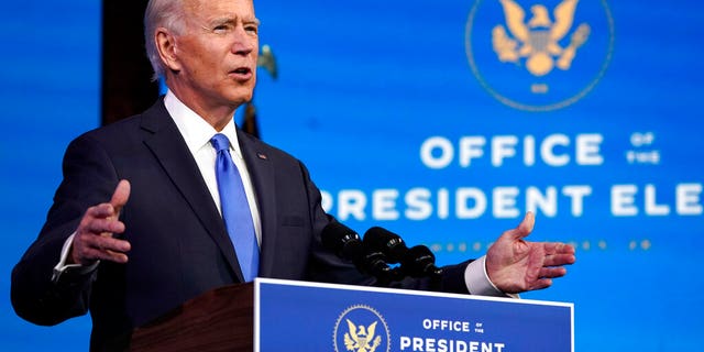 President-elect Joe Biden speaks after the Electoral College formally elected him as president, Monday, Dec. 14, 2020, at The Queen theater in Wilmington, Del. (AP Photo/Patrick Semansky)