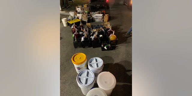 The DeKalb County Sheriff's Office on Thursday seized wine illegally produced at the Rainsville Wastewater Treatment Plant in Rainsville, Alabama.  (DeKalb County Sheriff's Office via AP)