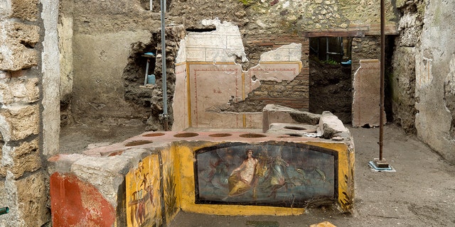 An undated photo made available by the Pompeii Archeological park press office shows the thermopolium in the Pompeii archeological park, near Naples, Italy. (Luigi Spina/Parco Archeologico di Pompei via AP)