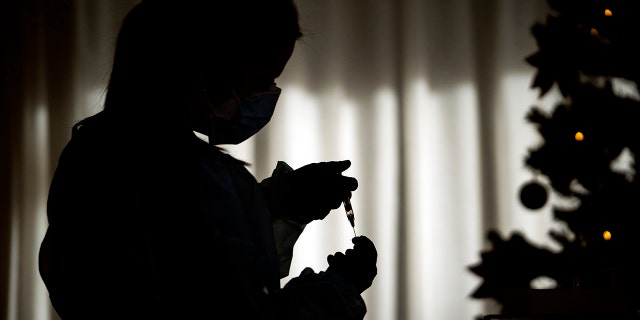 Nurse Idoia Crespo prepares a vaccine against the Coronavirus at a nursing home in l'Hospitalet de Llobregat in Barcelona, Spain, 일요일에, 12 월. 27, 2020. The first shipments of coronavirus vaccines developed by BioNTech and Pfizer have arrived across the European Union, authorities started to vaccinate the most vulnerable people in a coordinated effort on Sunday. (AP Photo/Emilio Morenatti)