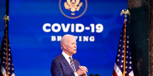 President-elect Joe Biden speaks at The Queen theater, Tuesday, Dec. 29, 2020, in Wilmington, Del. (AP Photo/Andrew Harnik)