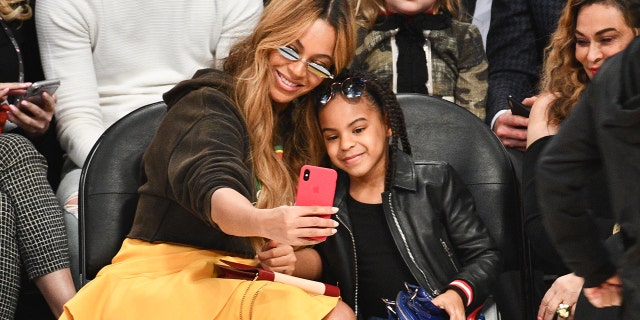 Beyonce and Blue Ivy Carter attend the 67th NBA All-Star Game at Staples Center on February 18, 2018 in Los Angeles.  