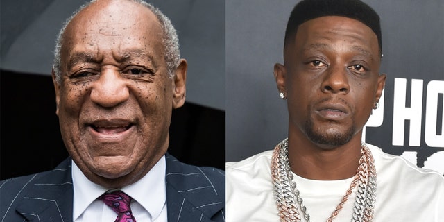 Bill Cosby (剩下) has sent a message of thanks to rapper Boosie Badazz (对) for his 'support.'
