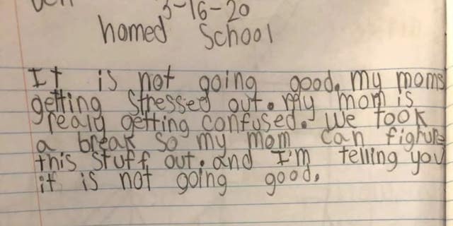 "We took a break so my mom can figure this stuff out," wrote Ben, 8. "And I’m telling you it is not going good." (Candice Hunter Kennedy)