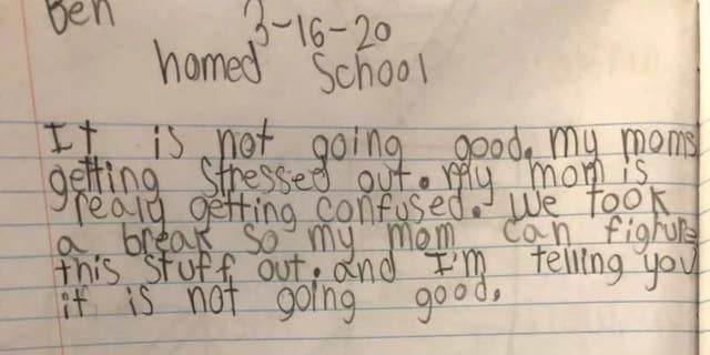 "We took a break so my mom can figure this stuff out," wrote Ben, 8. "And I’m telling you it is not going good." (Candice Hunter Kennedy)