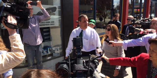 Then-Gov. Chris Christie of New Jersey, who was running for the 2016 GOP presidential nomination, campaigns in Manchester, N.H., in April of 2015