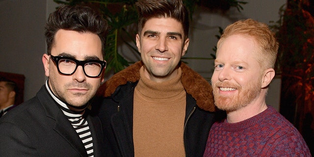 Daniel Levy (Left), Justin Mikita and Jesse Tyler Ferguson attend the 2018 GQ Men of the Year Party in Beverly Hills, California. (Photo by Matt Winkelmeyer/Getty Images for GQ)