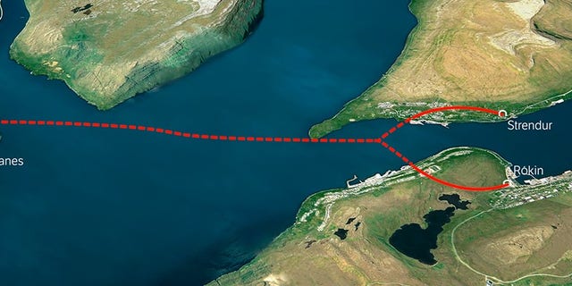 Map showing the Eysturoyar tunnel. (Estunlar)