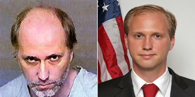 Mugshot, left, for Nathan Larson, 40, and photo from 2017..