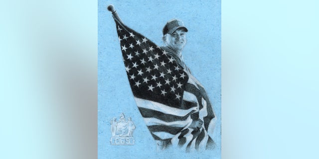 Portrait by Ridge High School senior Emma Lothrop on scrubs paper of Charles Edward Roberts III, a New Jersey police officer who died due to complications from COVID-19.
