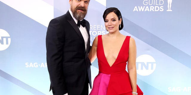 David Harbour and Lily Allen got hitched in September. (Photo by Rich Fury/Getty Images)