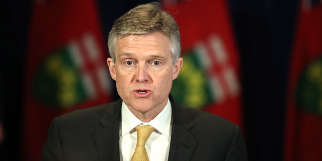 Minister of Finance Rod Phillips answers a question as she and Premier Doug Ford and Health Minister Christine Elliott take questions during the provinces daily COVID-19 press conference from Queens Park in Toronto. 