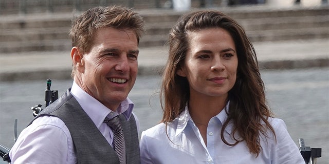 Tom Cruise and Hayley Atwell on the set of 'Mission: Impossible 7' on October 11, 2020, in Rome, Italy.