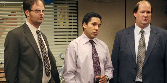 Rainn Wilson as Dwight Schrute, Oscar Nunez as Oscar Martinez and Brian Baumgartner as Kevin Malone in 'The Office.'